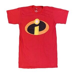 Disney Pixar Incredibles Logo Red T-Shirt Size Small Superhero Movie Tee Park